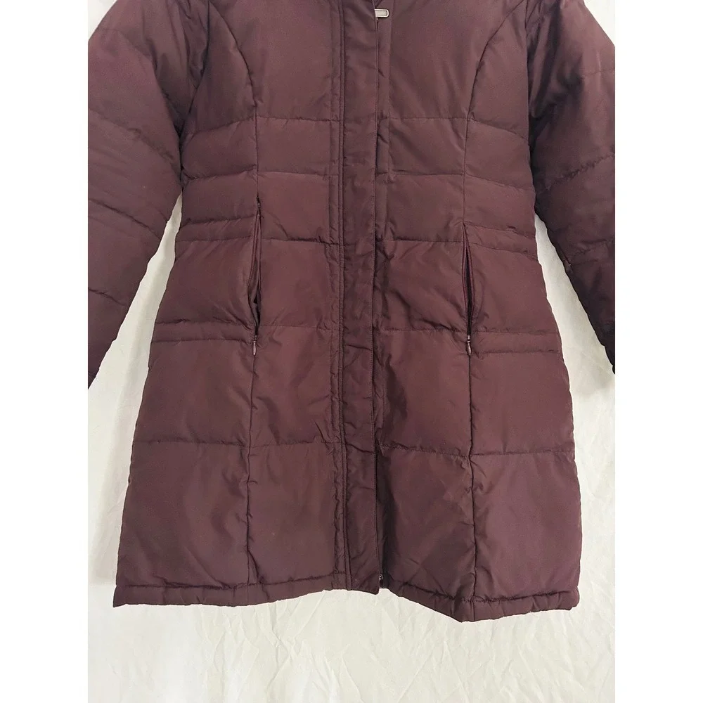 Garnet Hill Quilted Puffer Coat Burgundy Full Zip Stand Collar Women's Size 8 - Picture 3 of 8